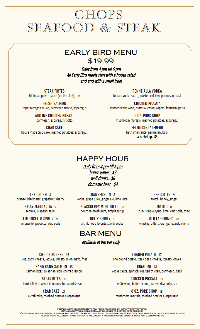 Chops Bar Menu